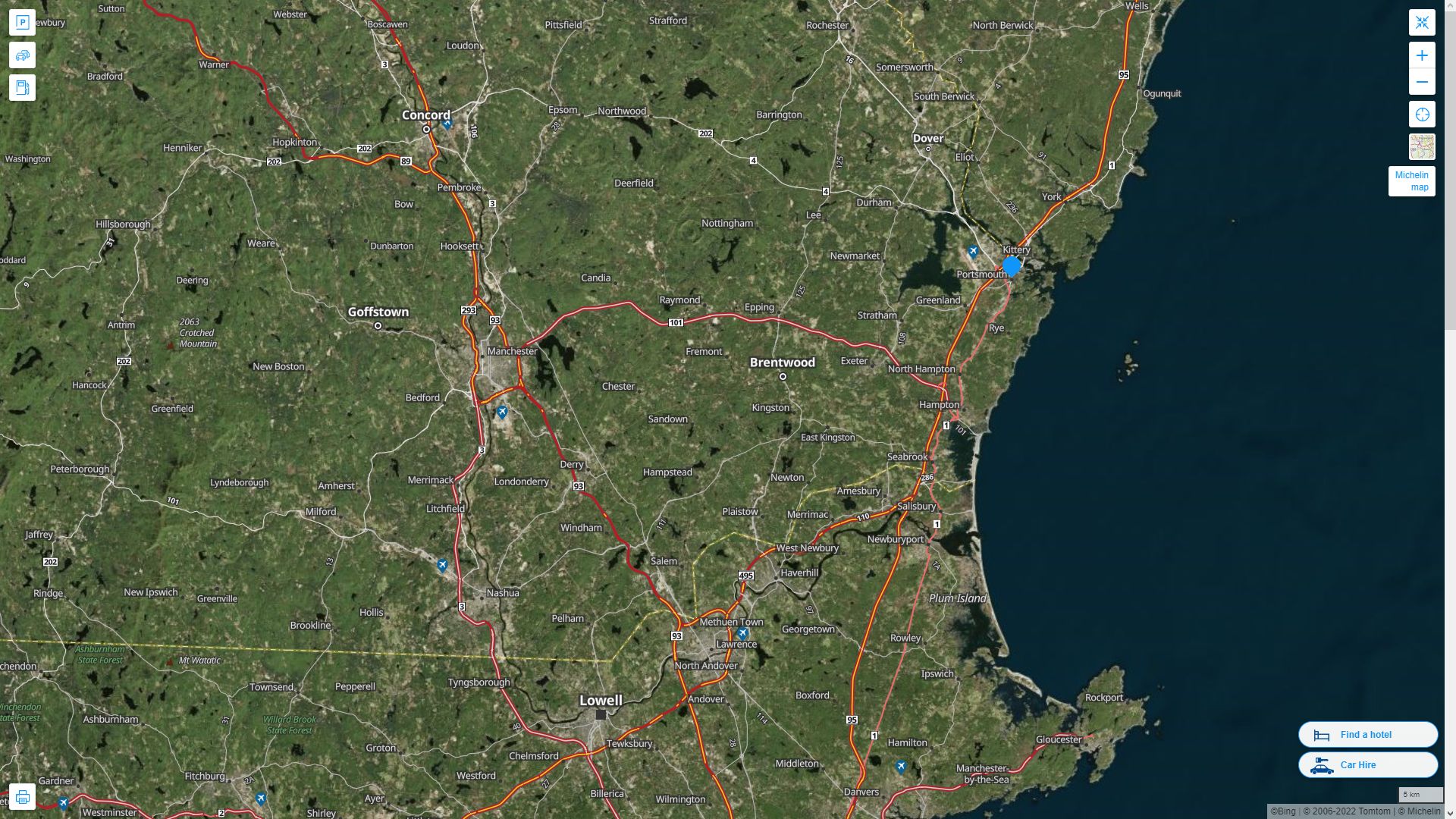 Portsmouth New Hampshire Highway and Road Map with Satellite View